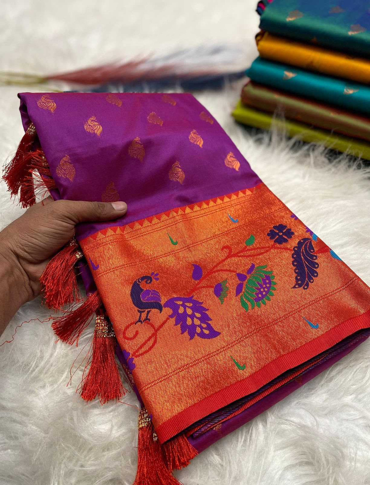 Marigold Paithani Silk Saree
