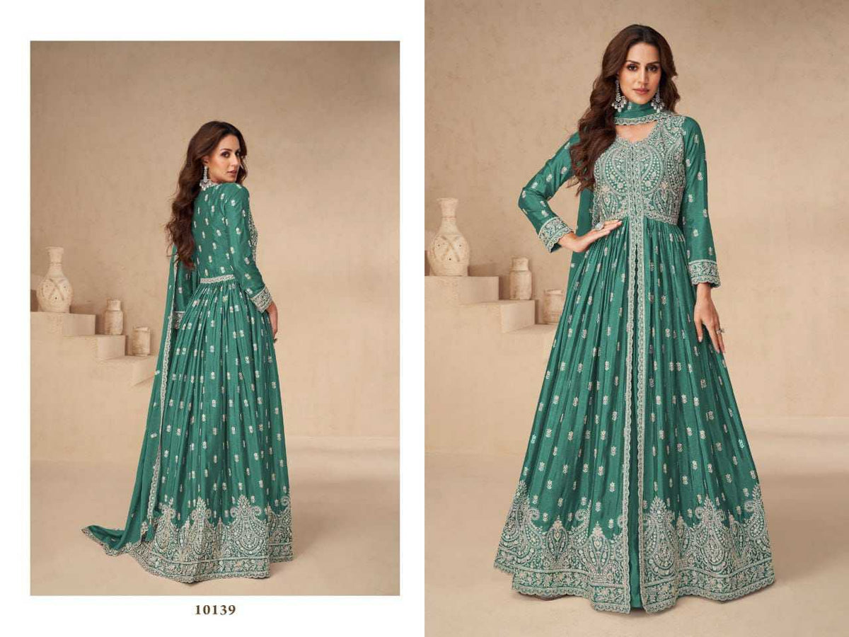 Chinon Silk Embroidery Suit in Pink