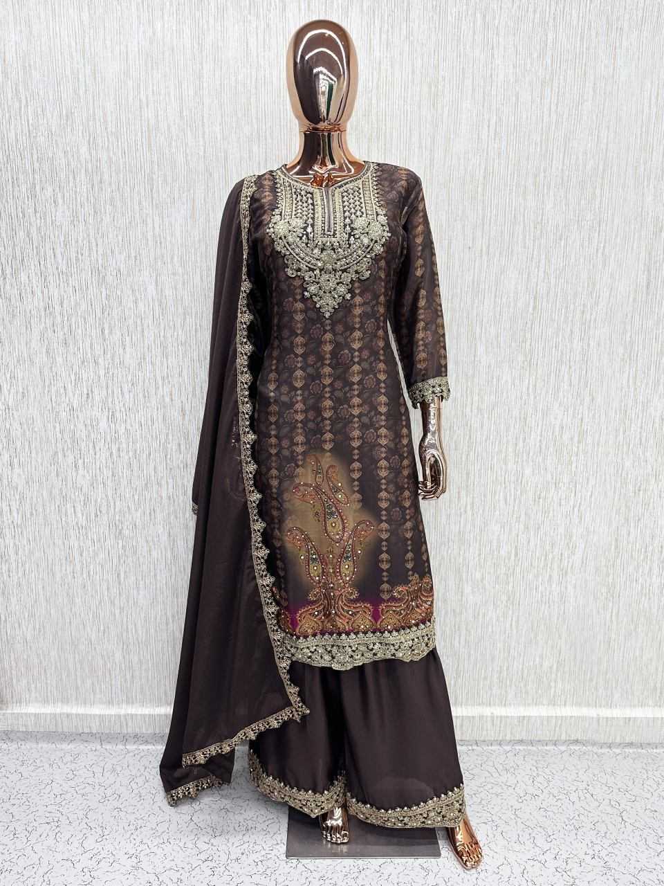 Chinon Silk Embroidery Suit