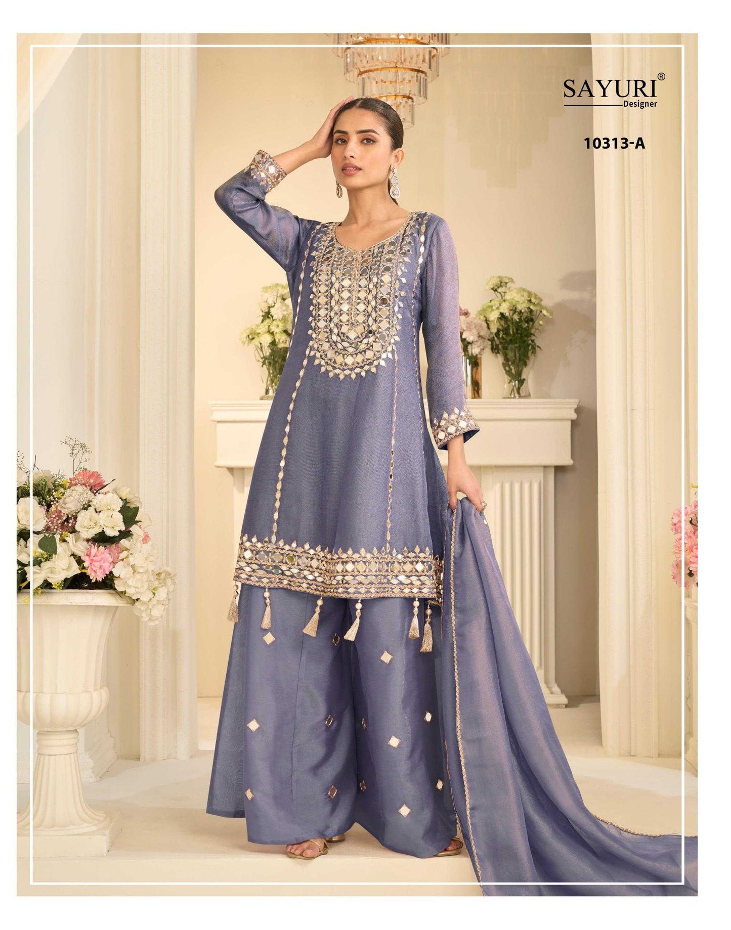 Shimmer Silk Embroidery Suit