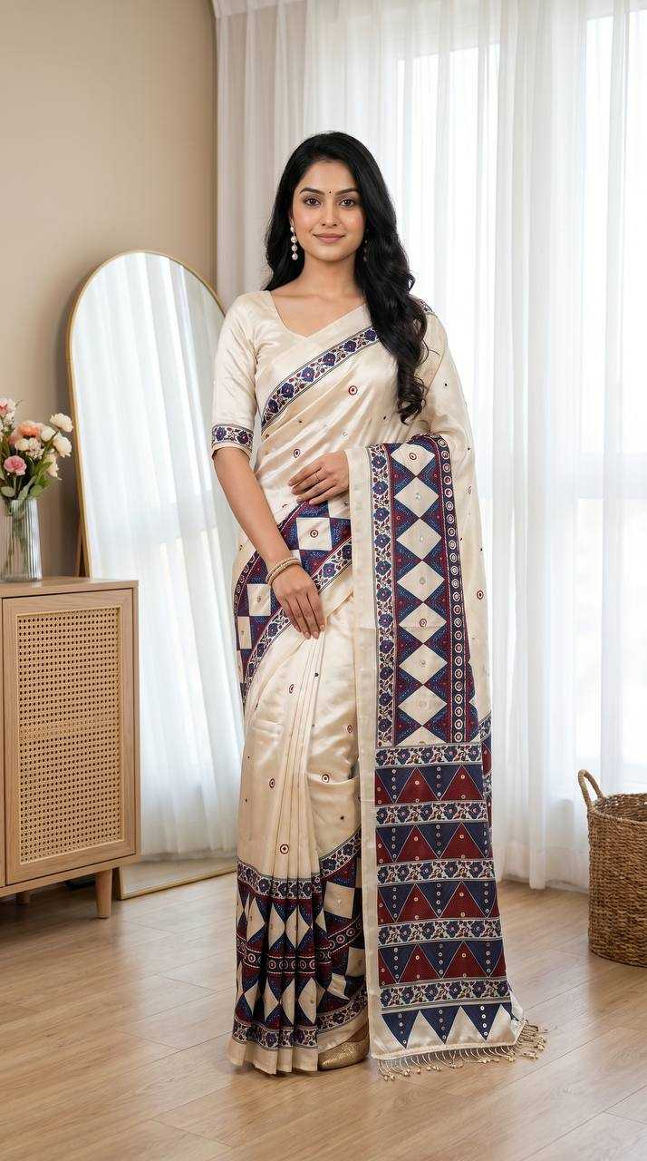 Satin Ajrakh Saree