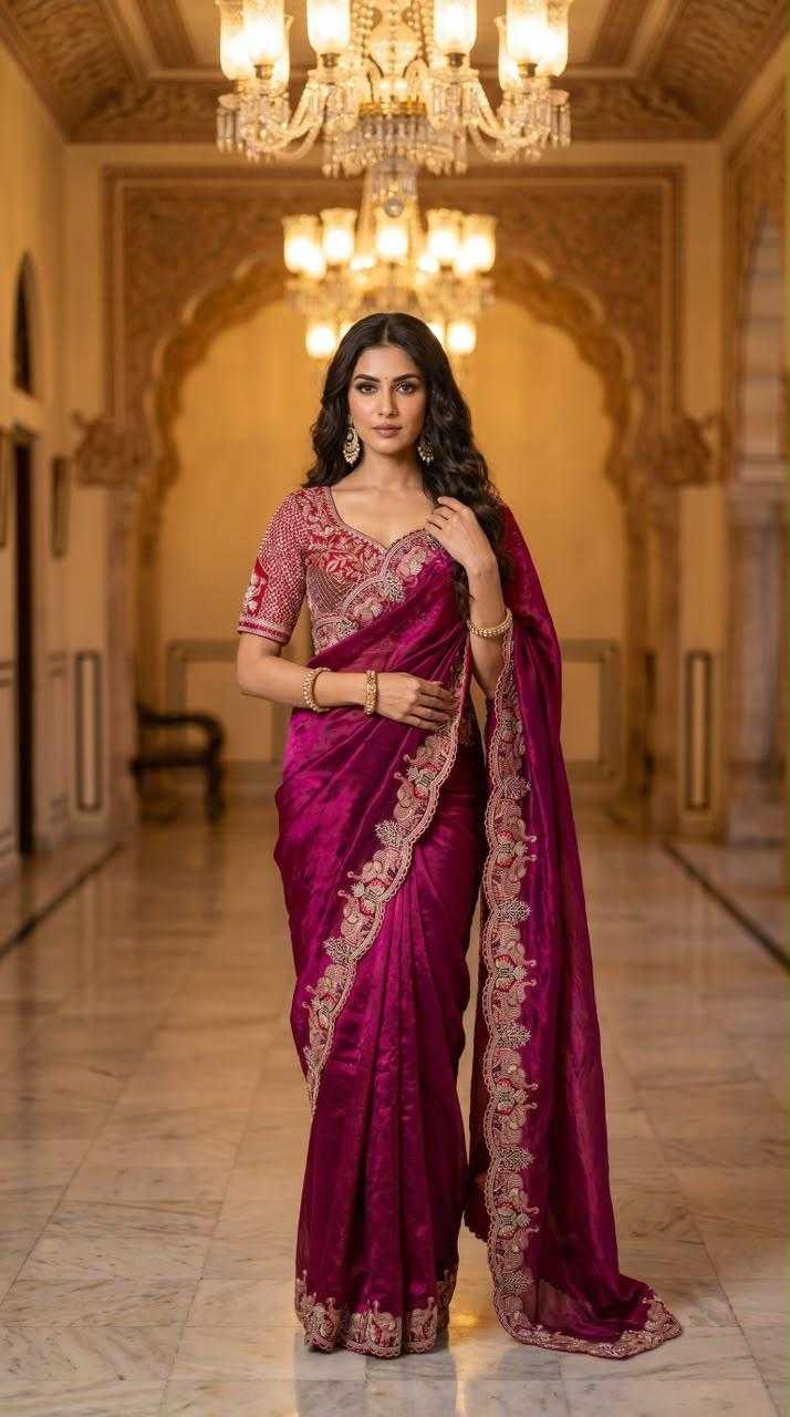 ICH Satin Embroidered Saree