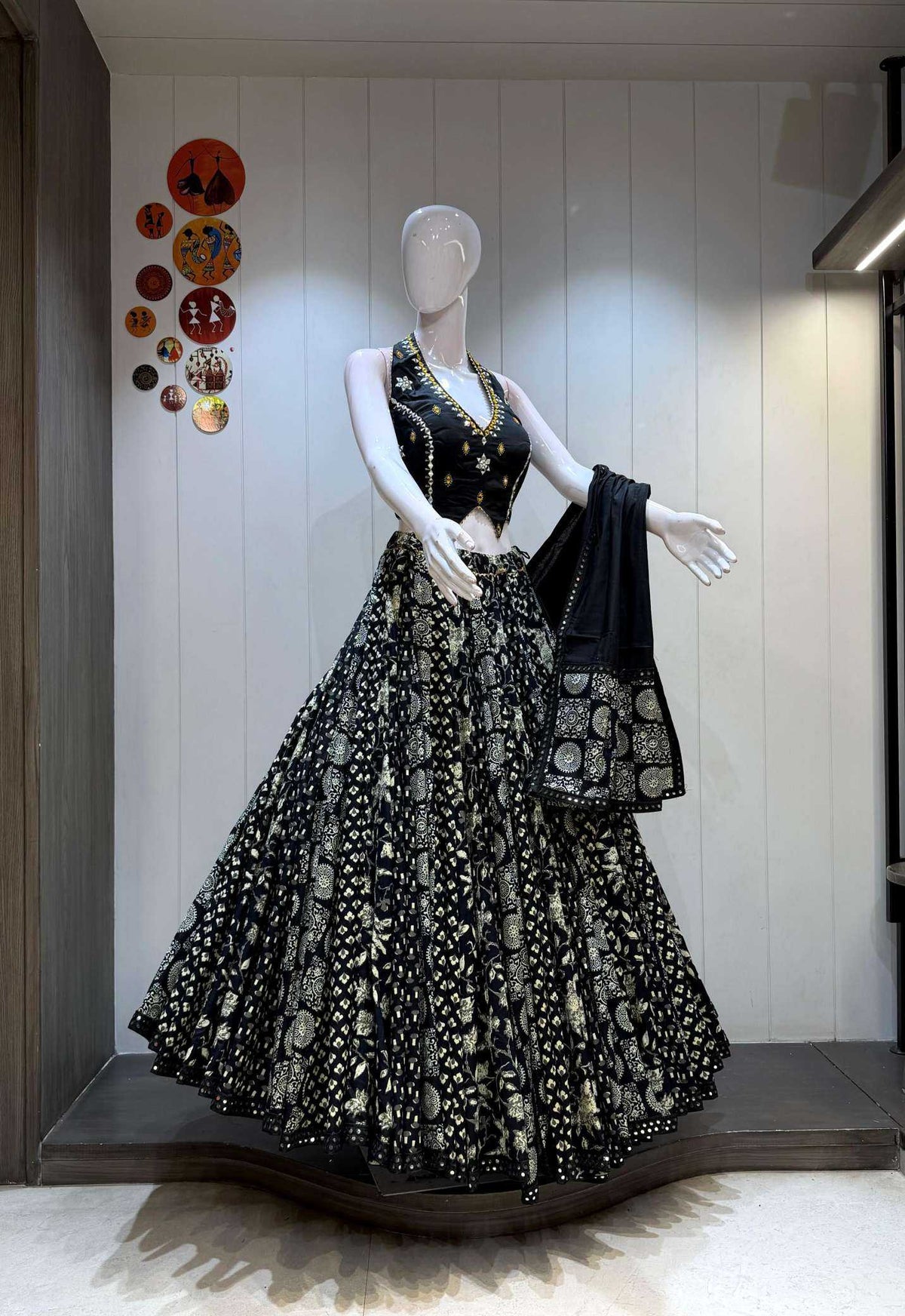 Black Opps Cotton Designer Lehenga
