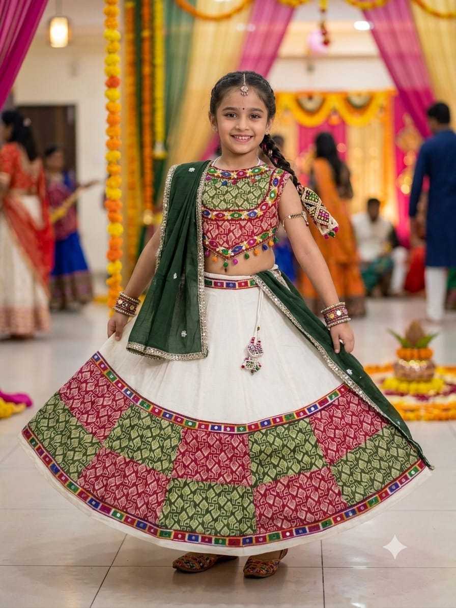 Lado Cotton Kids Lehenga in Pink