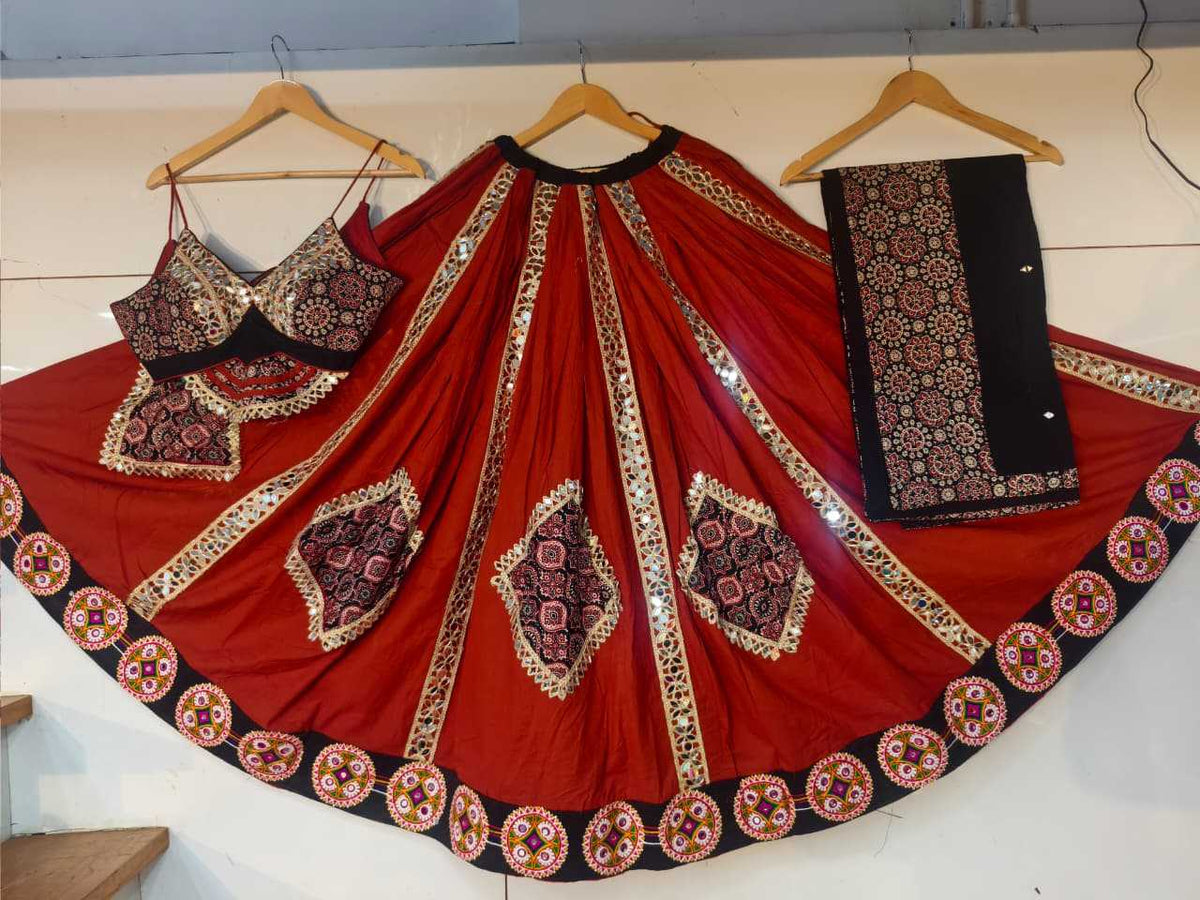 Mirror Family Cotton Cambric Embroidered Lehenga