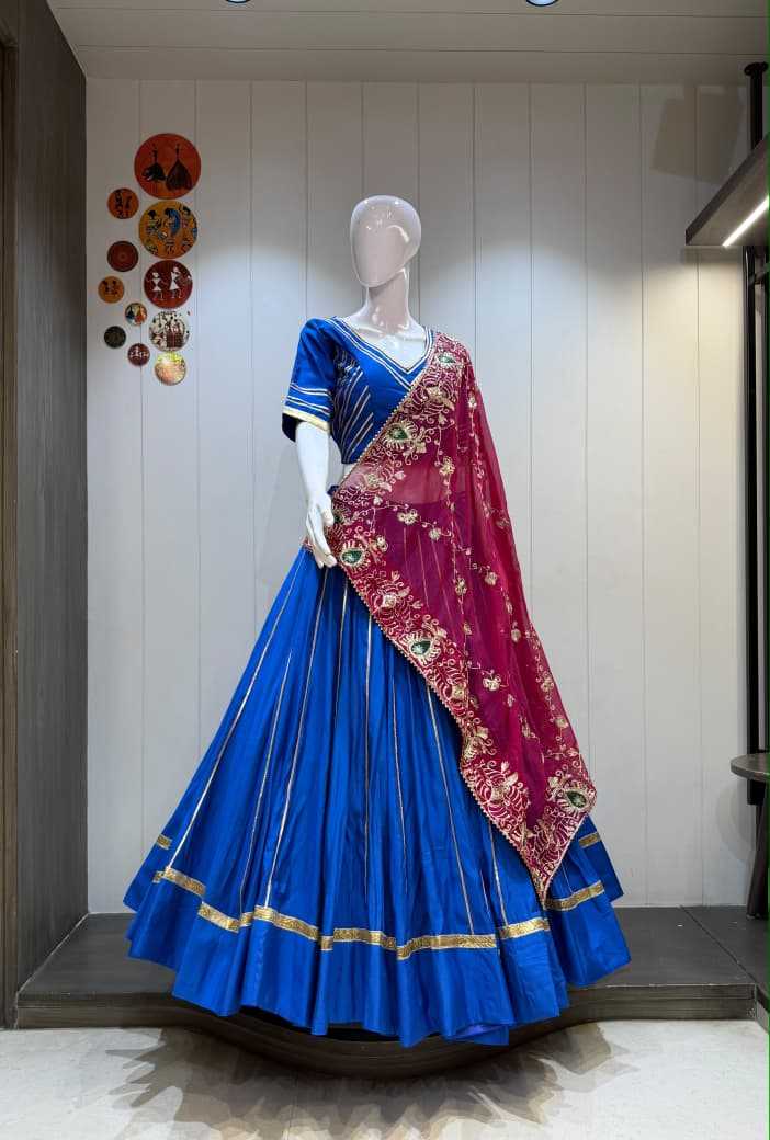 One Line Heavy Roman Silk Traditional Lehenga