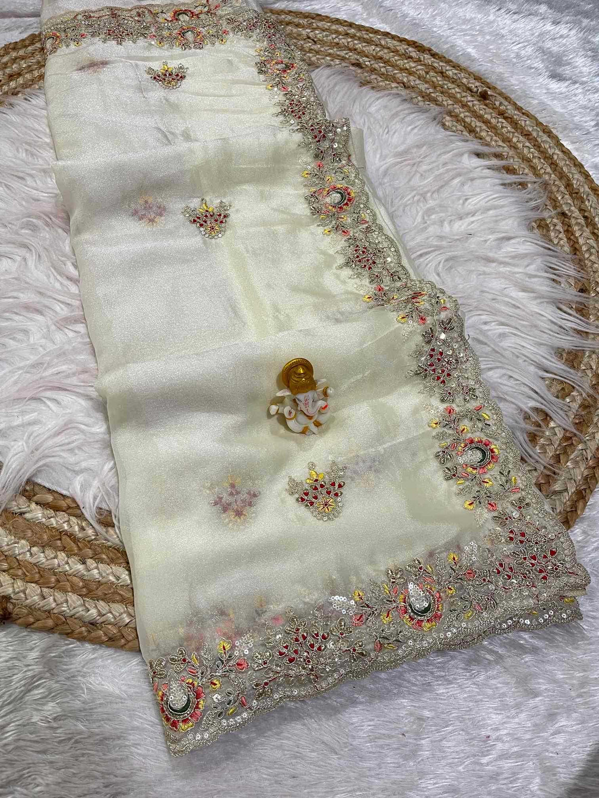 Dull Moss Designer Saree