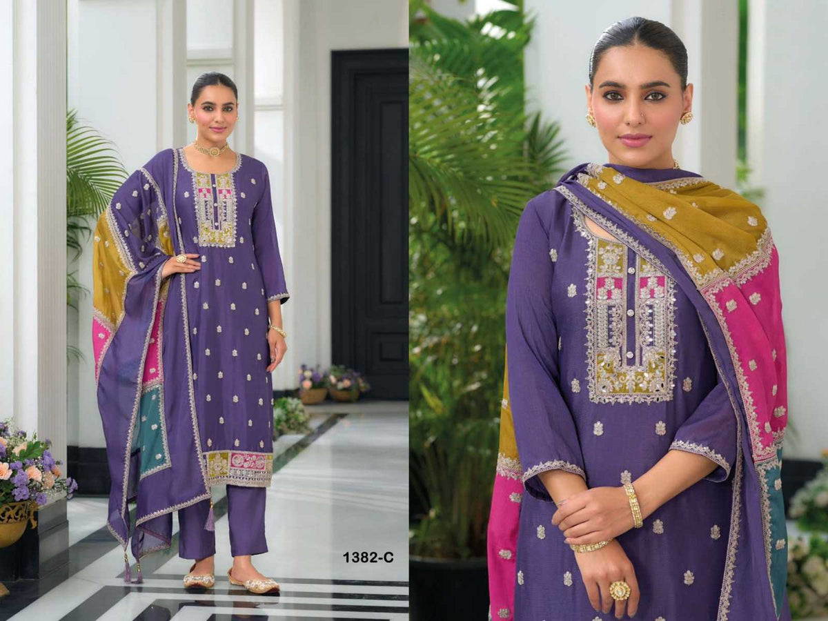Zaveri Chinon Silk Ladies Suit