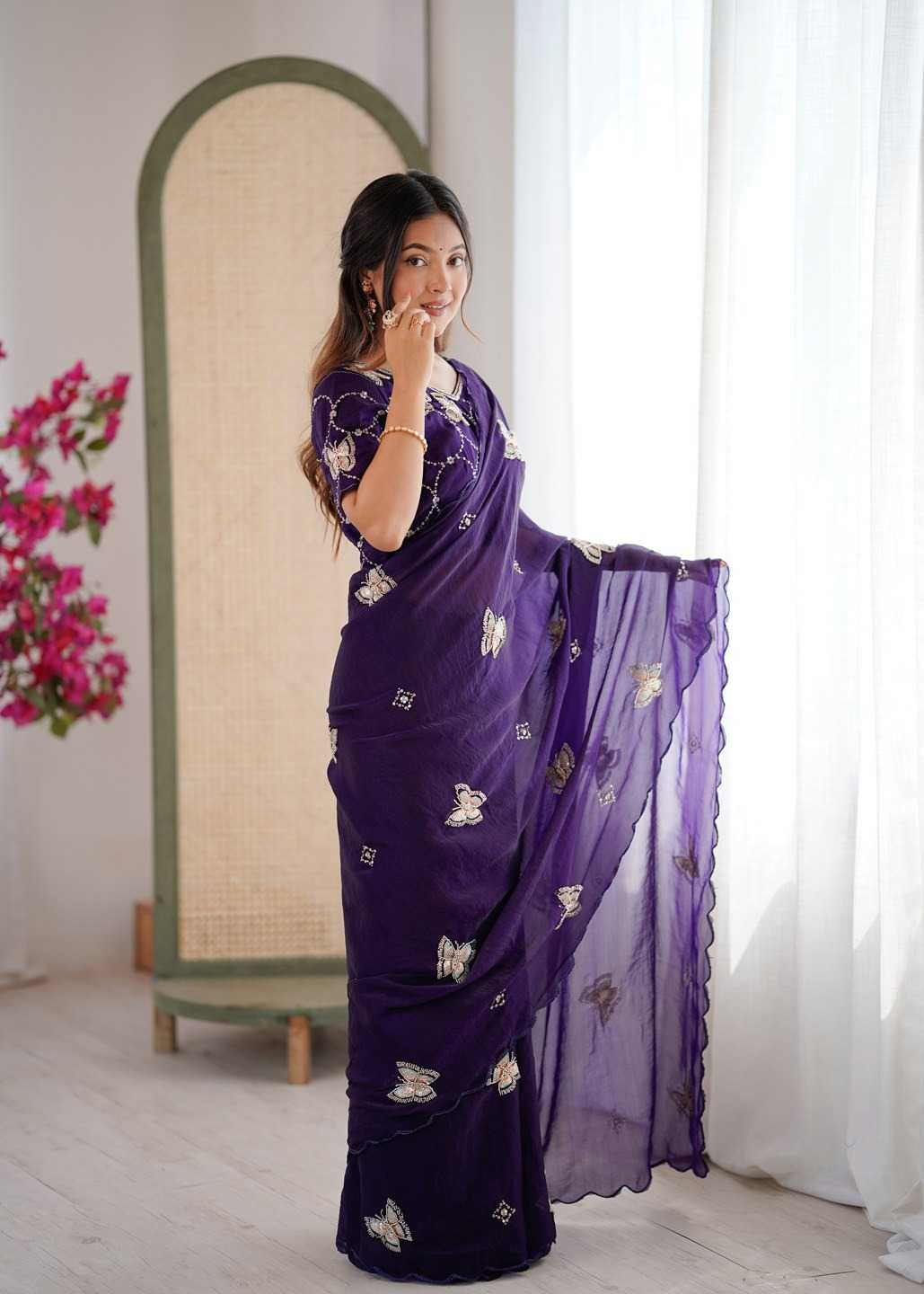 Satin Designer Saree in Rust