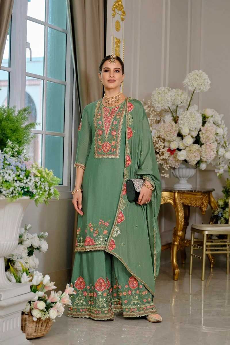Chinon Silk Embroidery Suit