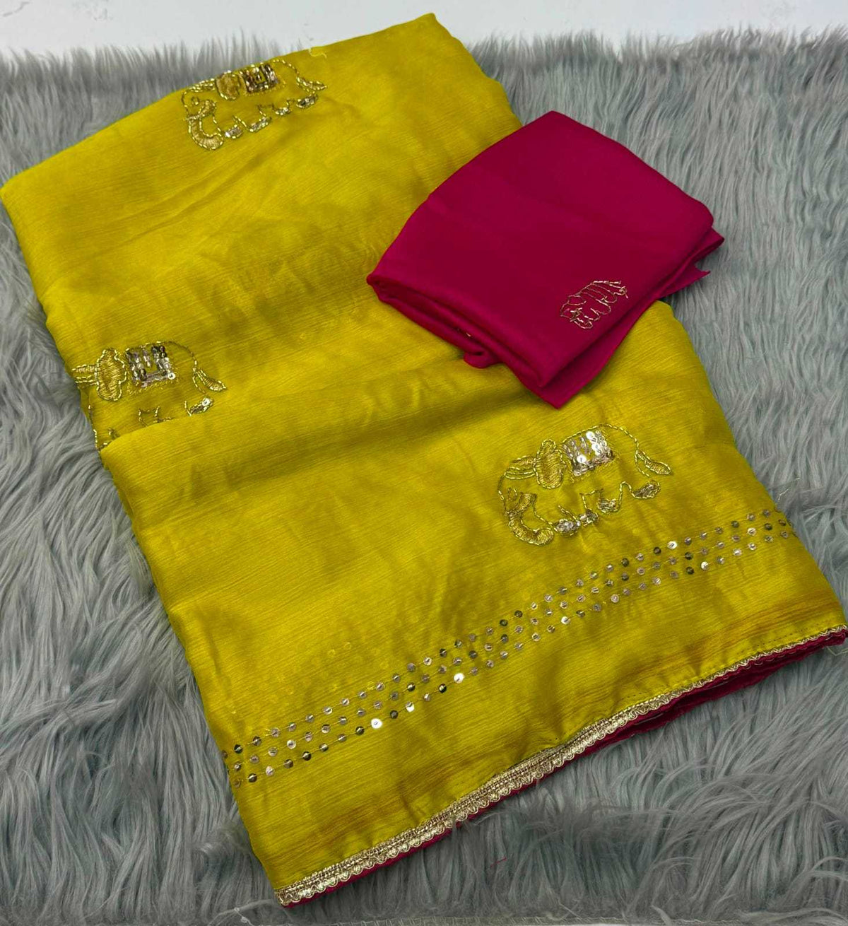 Chiffon Designer Saree in Off White
