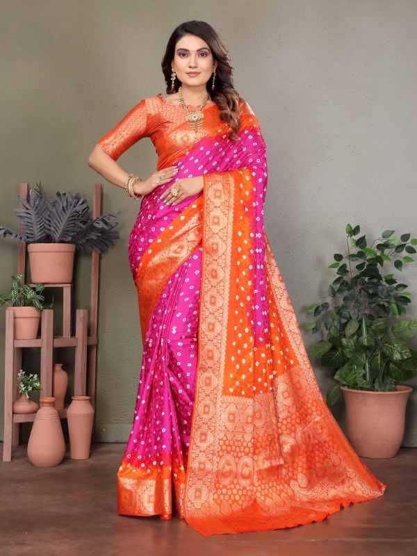 Satyavati Satin Silk Bandhani Bandhej Saree