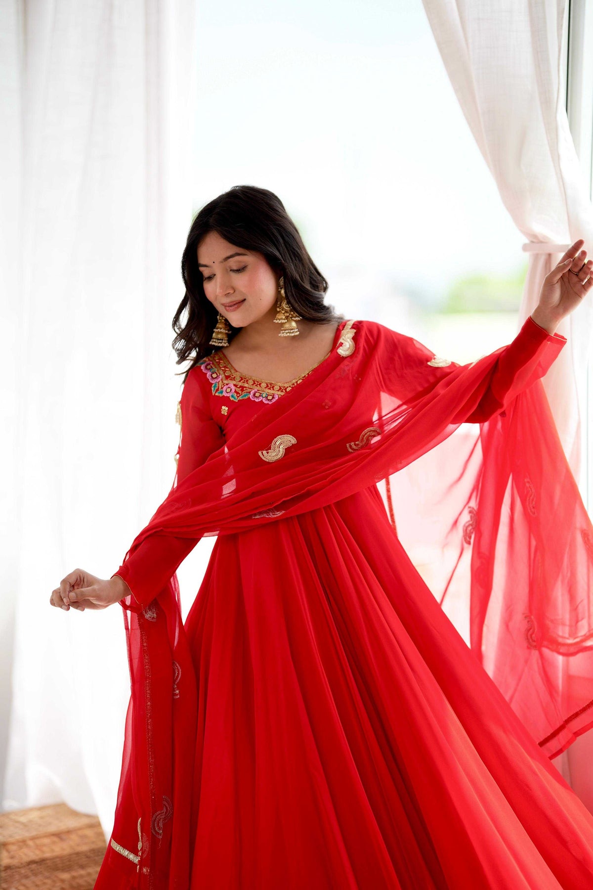 Faux Georgette Embroidery Gown 5363
