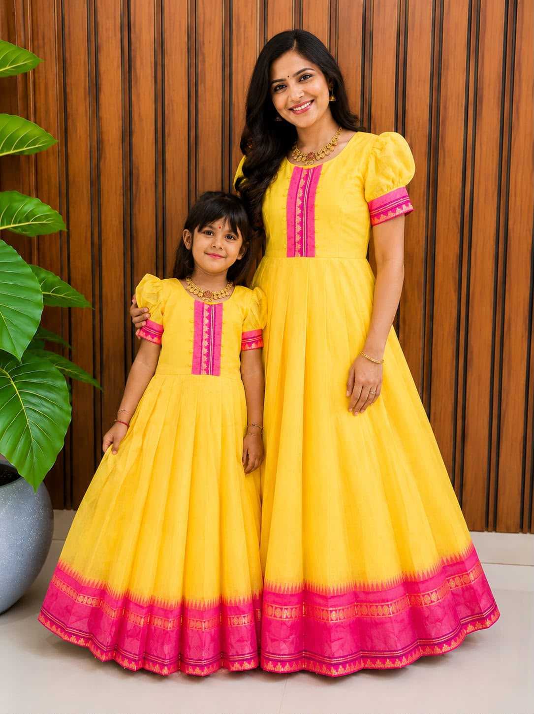 Soft Cotton Silk Mother Daughter Matching
