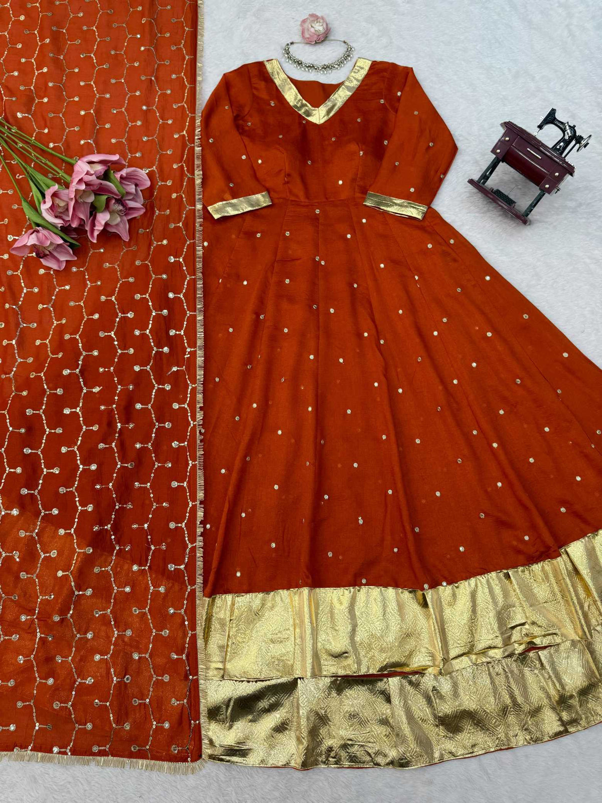 Vichitra Silk Anarkali Gown
