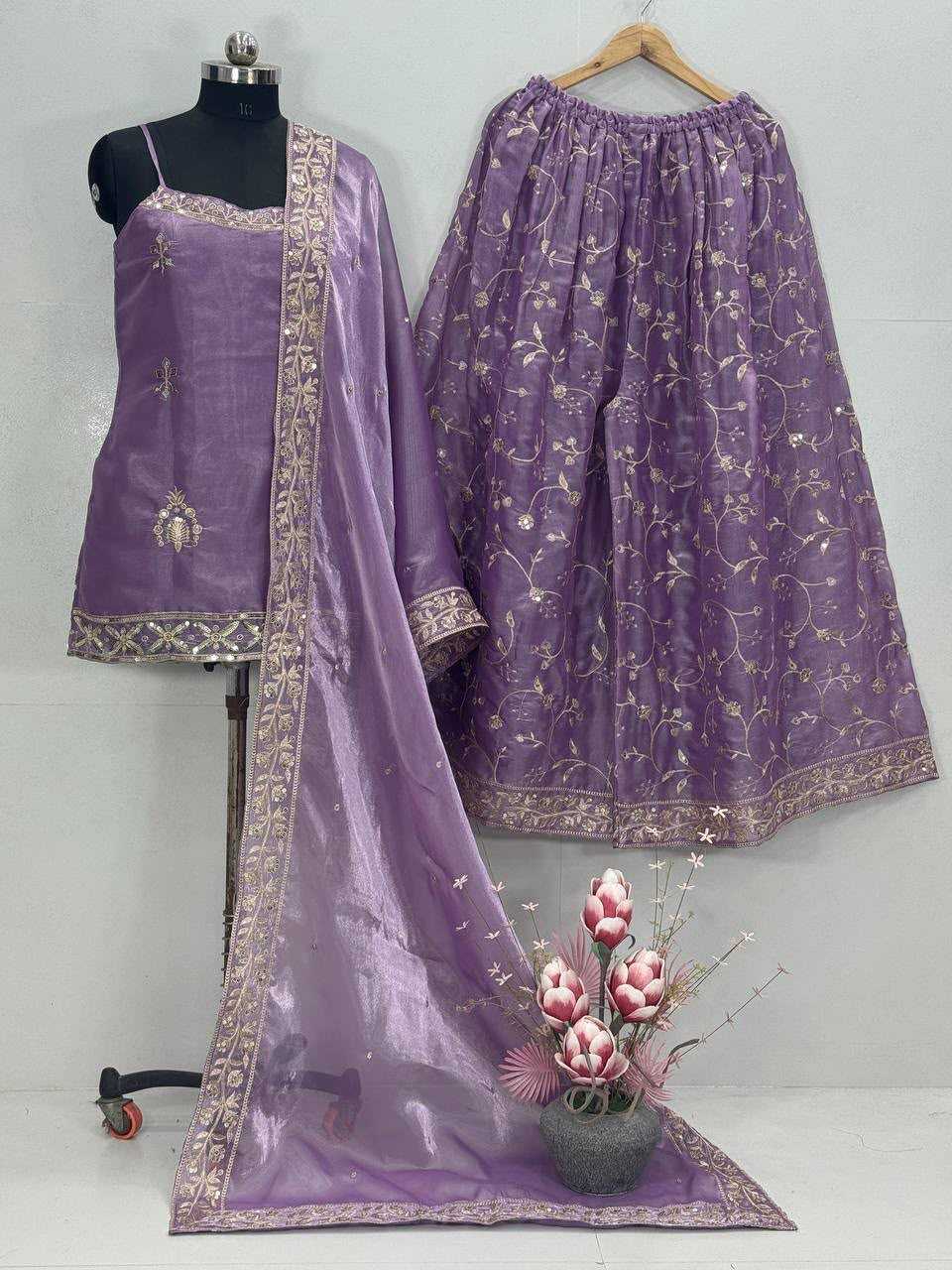 Organza Silk Embroidery Suit in Bright Gray