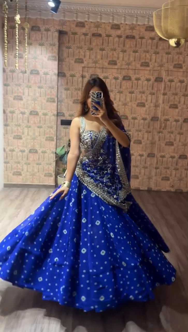 Faux Georgette Printed Lehenga in Sky Blue