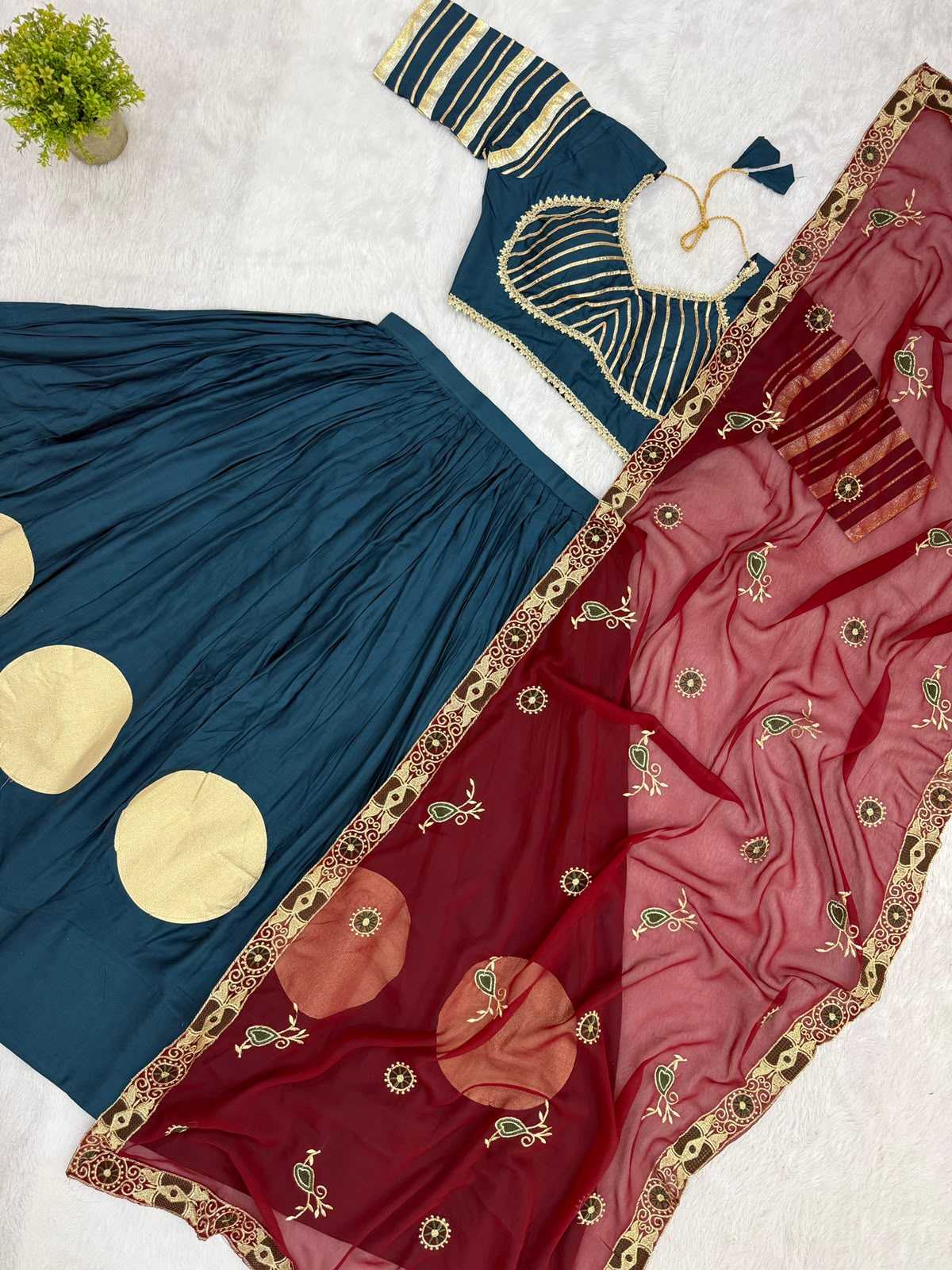 Pure Rayon Designer Lehenga in Red