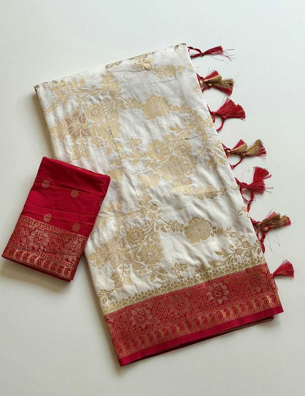 Nylon Designer Saree in Rani