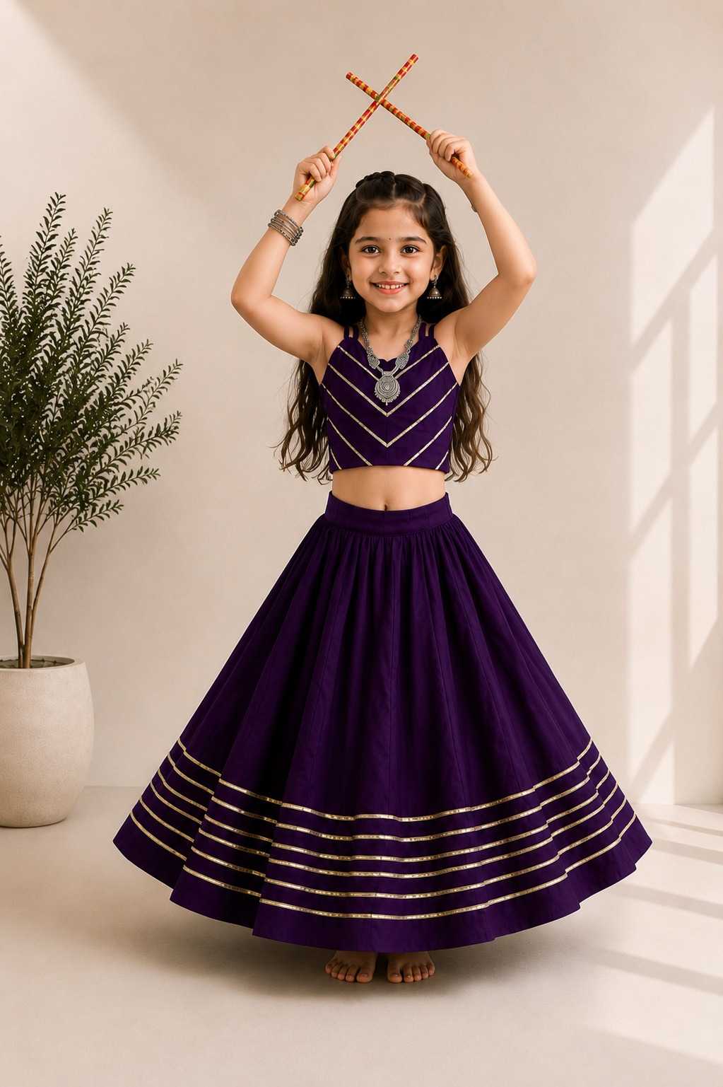 Premium Roman Silk Kids Lehenga