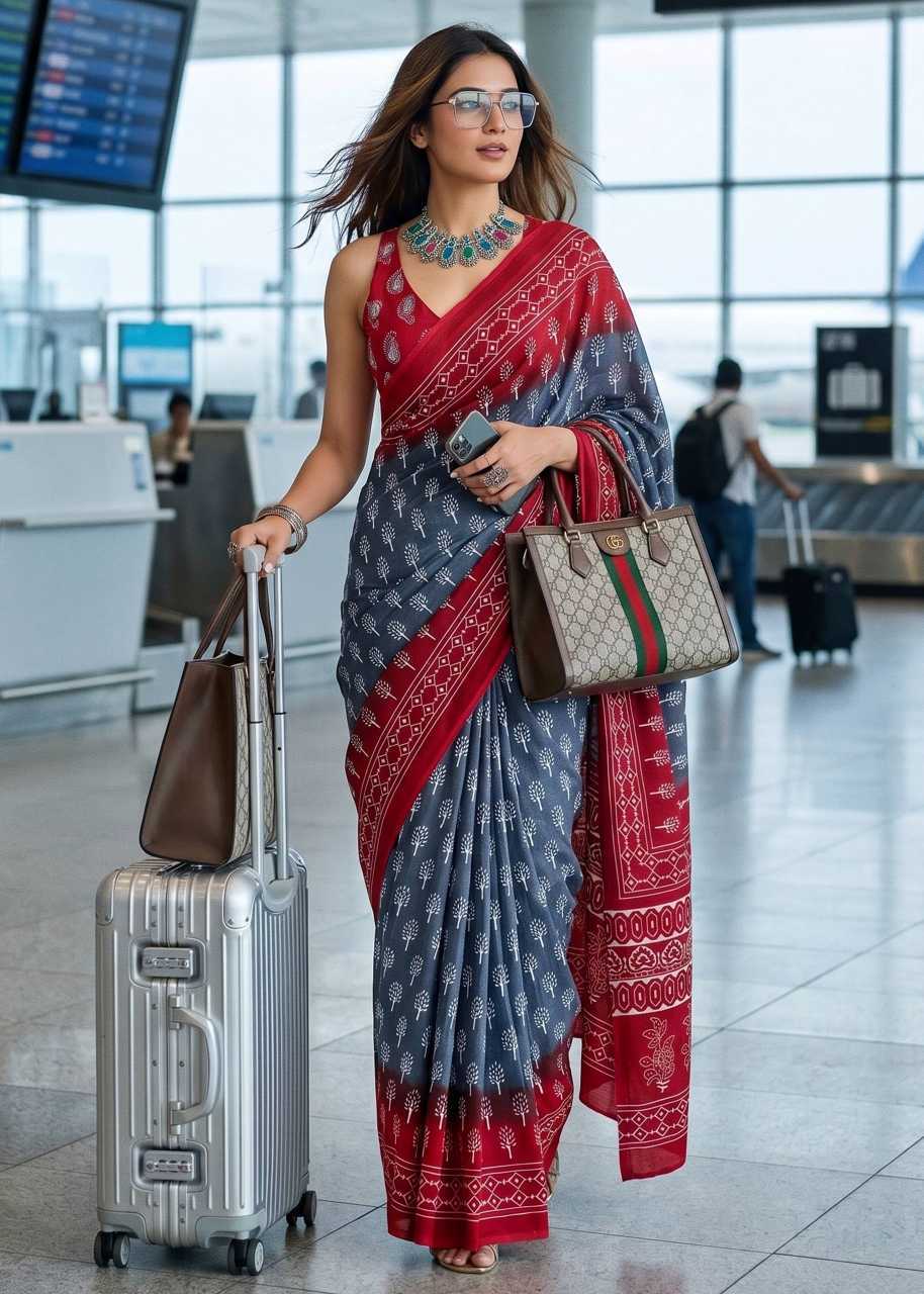 Cotton Block Print Saree
