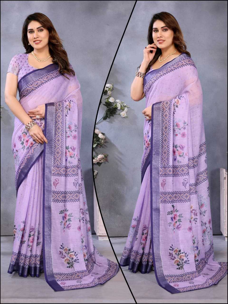 Cotton Printed Saree in Peach