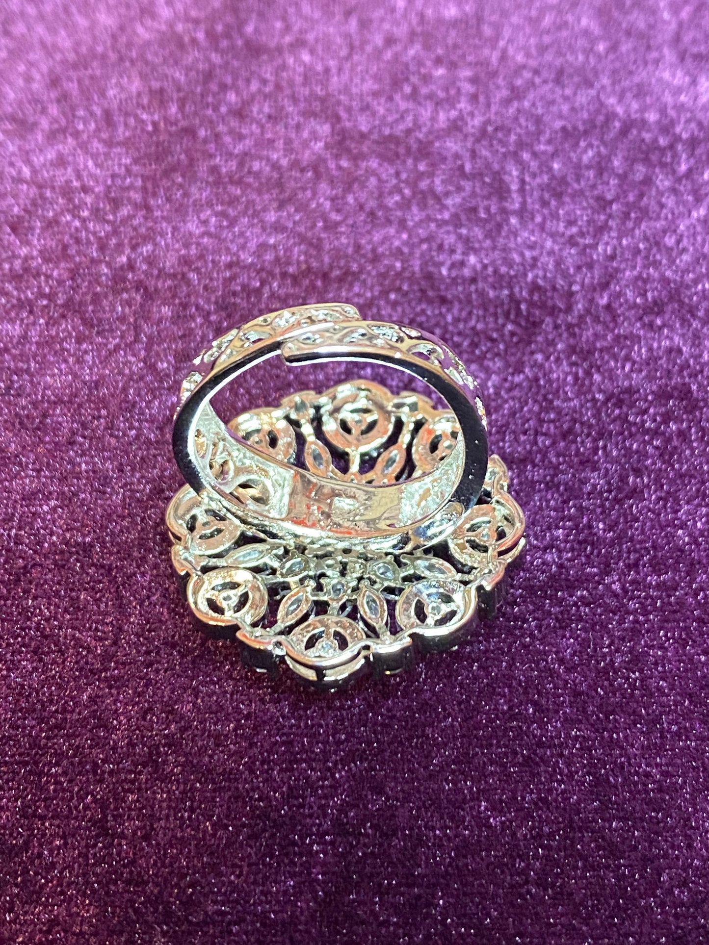 CZ Rodium Finish AD adjustable ring