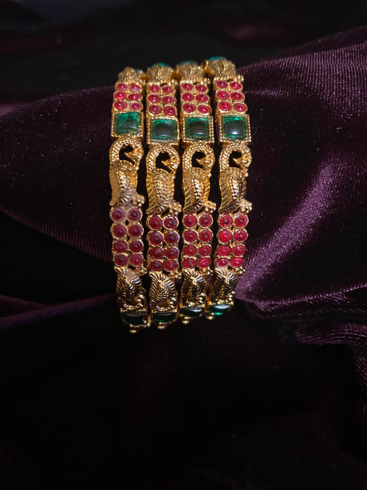 Peacock and Green Ruby stone bangles Size-2.8