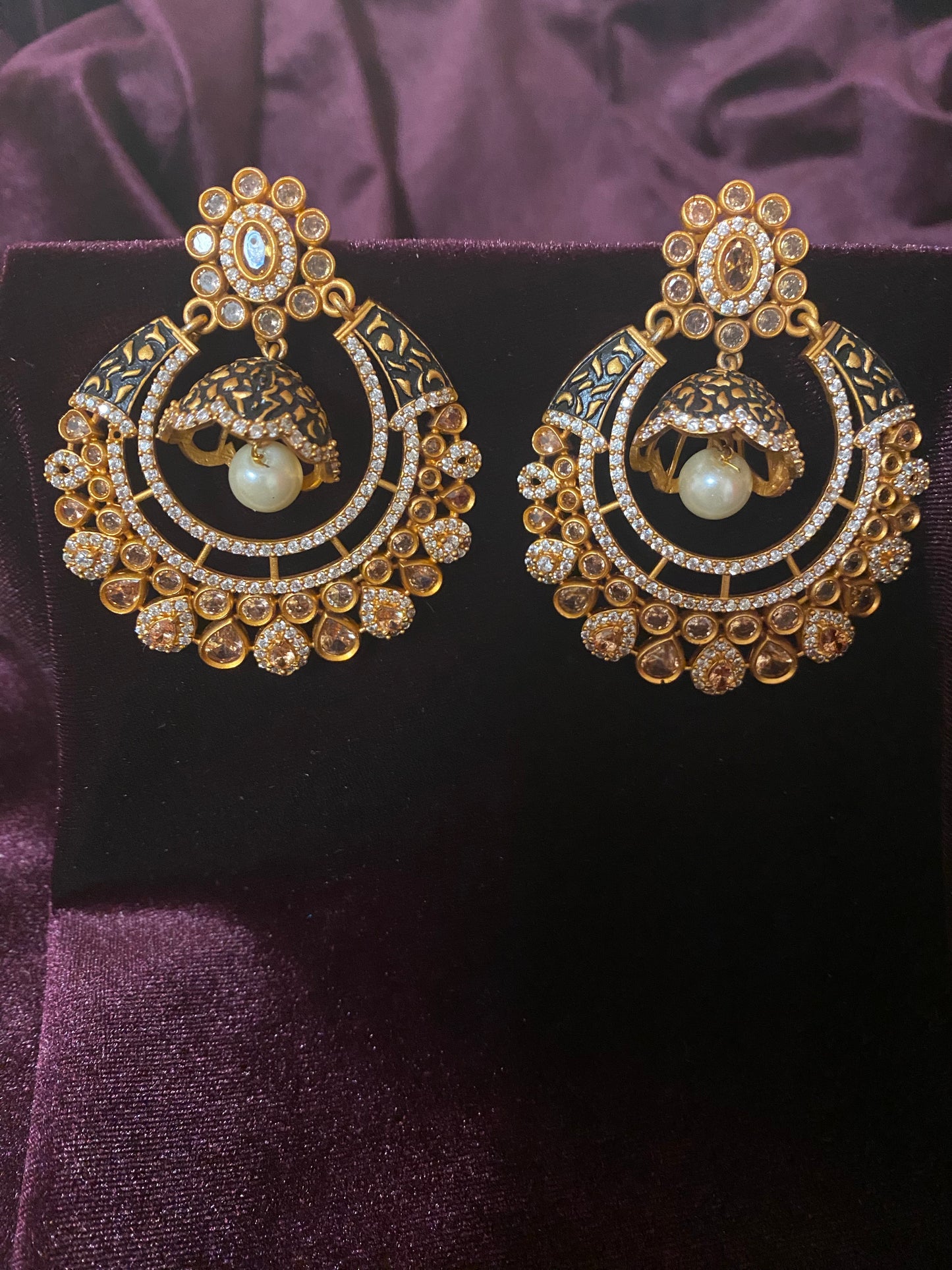 Bronze and Black AD Chandbali  Earring