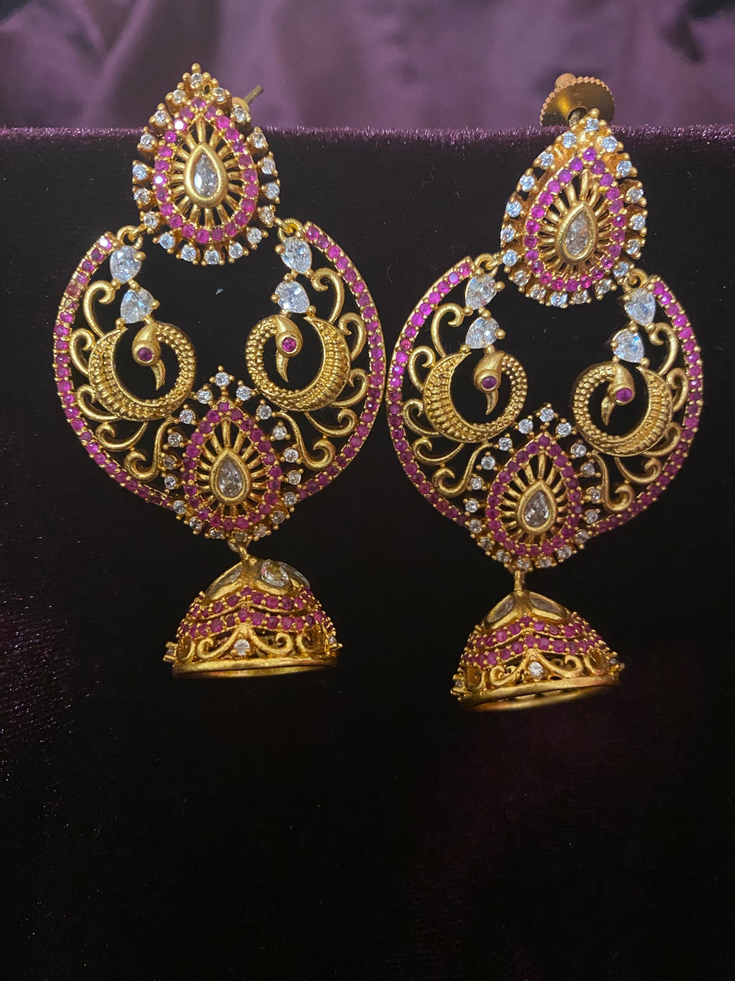 Ruby Peacock  Gold finish AD Earing