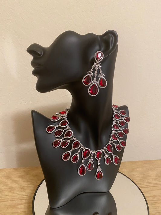 AD and Red Glass Stone Necklace