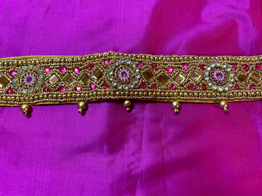 Aari Maggam work belt | Pink | Size- 24"- 36"