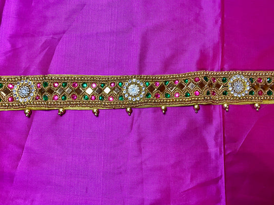 Aari Maggam work Belt | Green n Pink | Size- 25"-36"