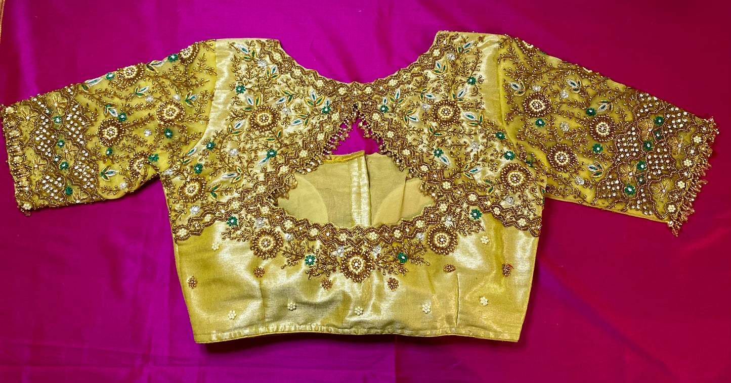 Organza Bridal Maggam Blouse|Aari Bridal Blouse |Readymade|PrincessCut Padded | Fits 38”- 44”