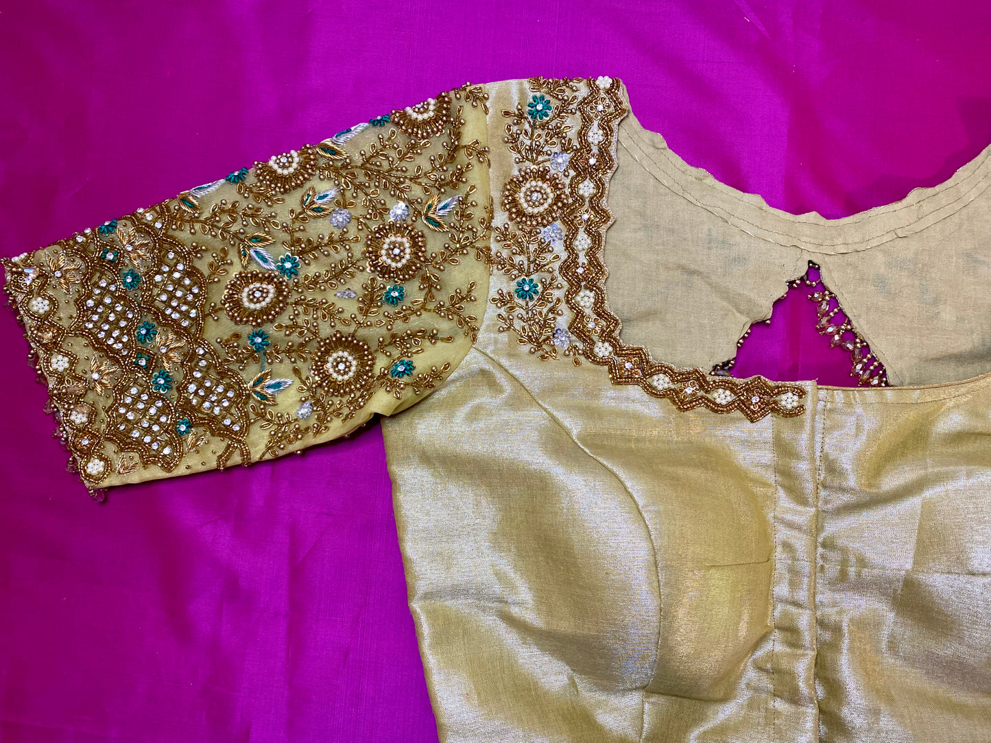 Organza Bridal Maggam Blouse|Aari Bridal Blouse |Readymade|PrincessCut Padded | Fits 38”- 44”