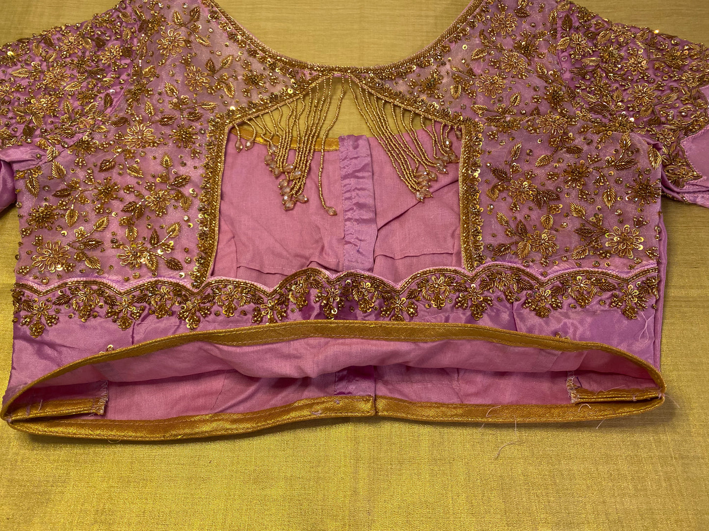 Lilac Pink Organza Bridal Maggam Blouse|Bridal Aari Blouse |Readymade|PrincessCut NonPadded | Fits 38”- 44”