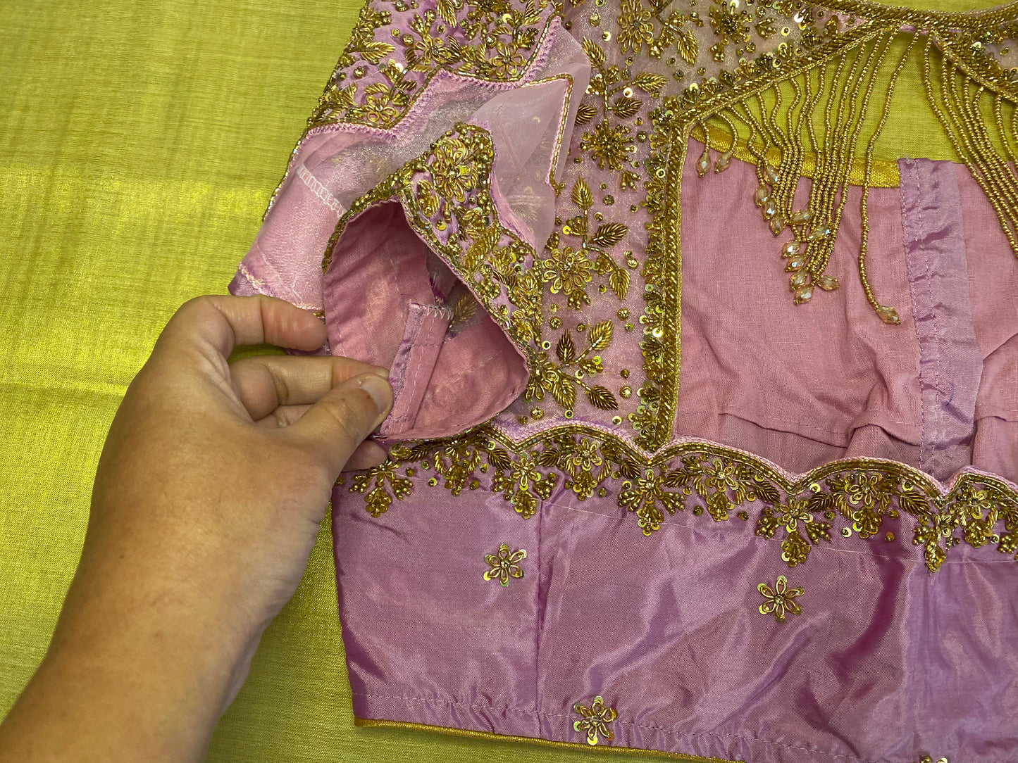 Lilac Pink Organza Bridal Maggam Blouse|Bridal Aari Blouse |Readymade|PrincessCut NonPadded | Fits 38”- 44”