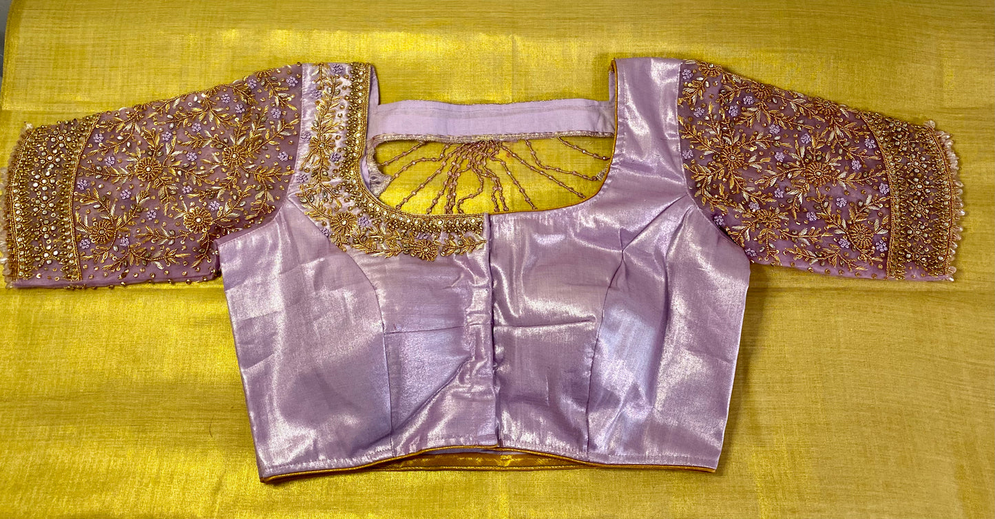 Organza Lilac Bridal Maggam Blouse|Aari Blouse |Readymade|PrincessCut Padded | Fits 38”- 44”