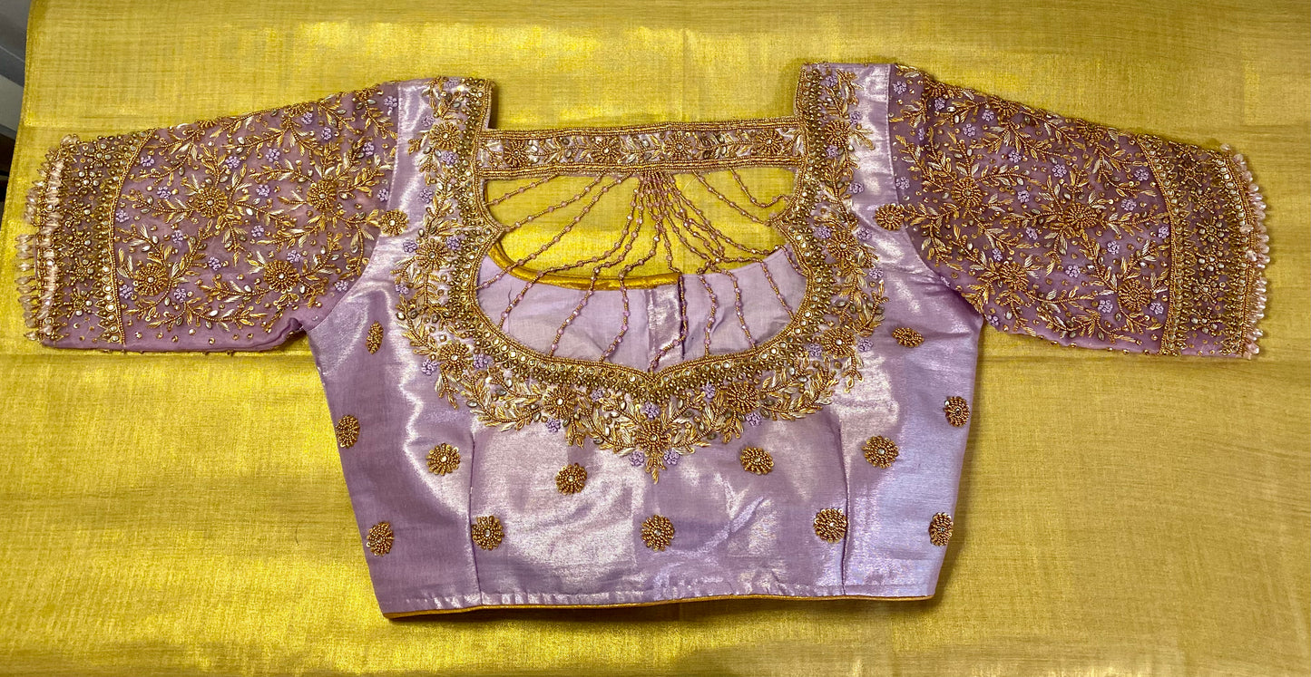 Organza Lilac Bridal Maggam Blouse|Aari Blouse |Readymade|PrincessCut Padded | Fits 38”- 44”