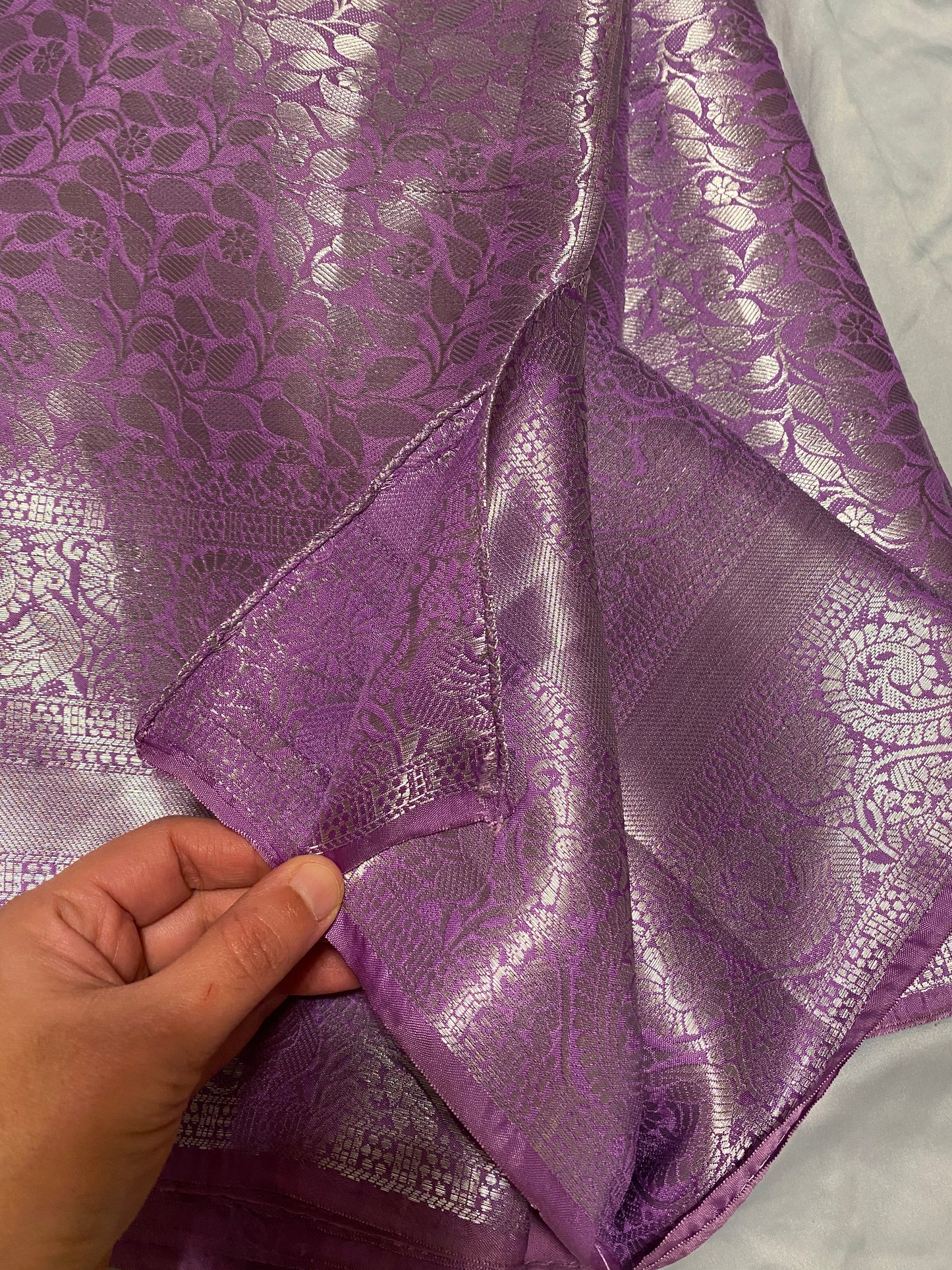 Lavender Saree with Stitched blouse(38"-44")|Kanjivaram Style|Mix Silk|Fall ,Pico/overlock done