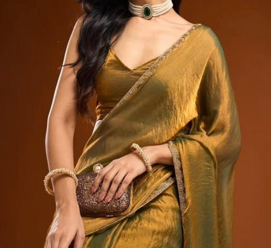Trending Dual /Two tone chiffon saree |Light weight party saree in Rama and bronze