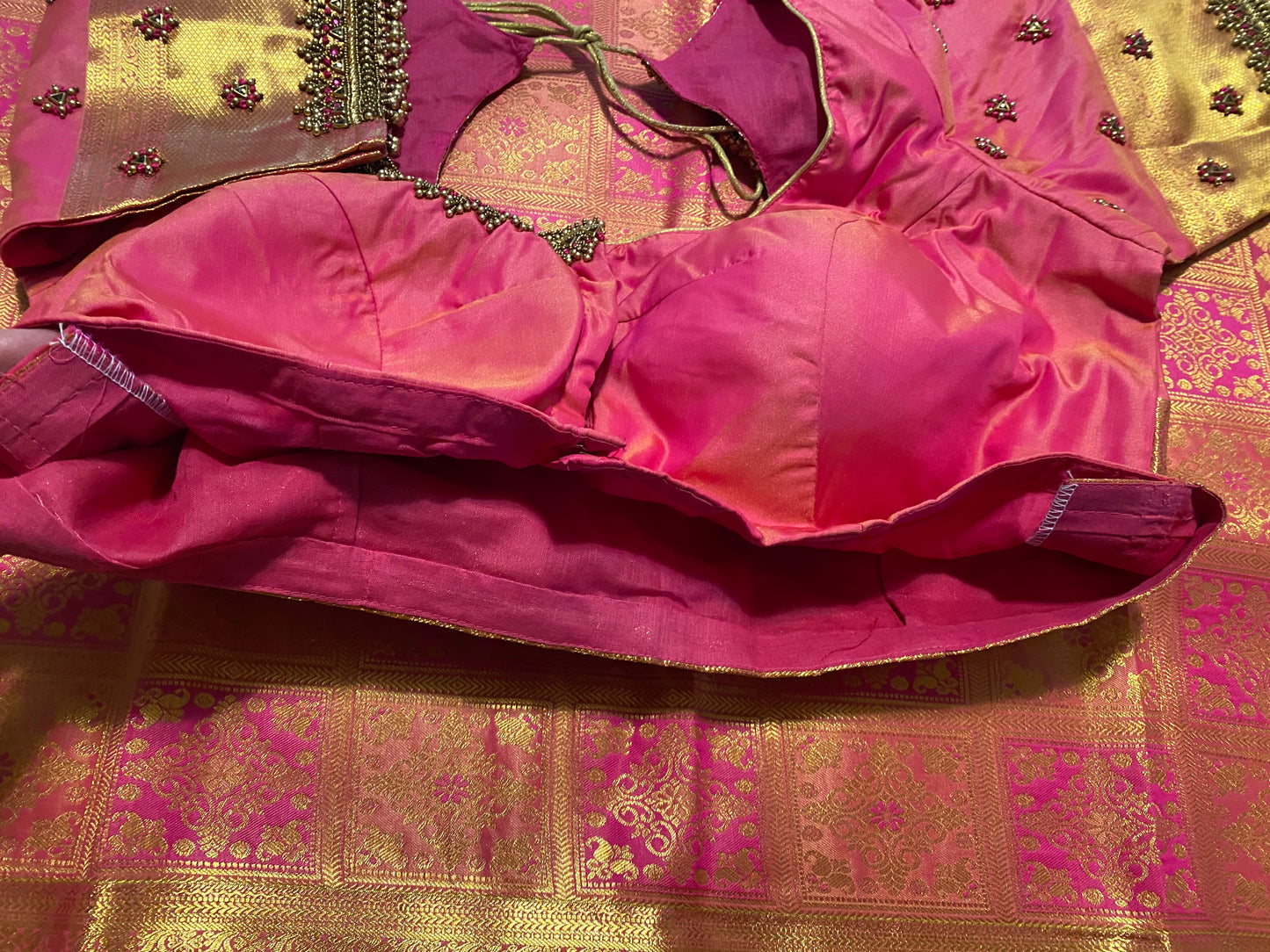 Mix Silk Saree with Maggam Aari work Stitched blouse|Kanjivaram Pattu style mix silk saree |Saree with readymade blouse|Fall ,Pico/overlock done