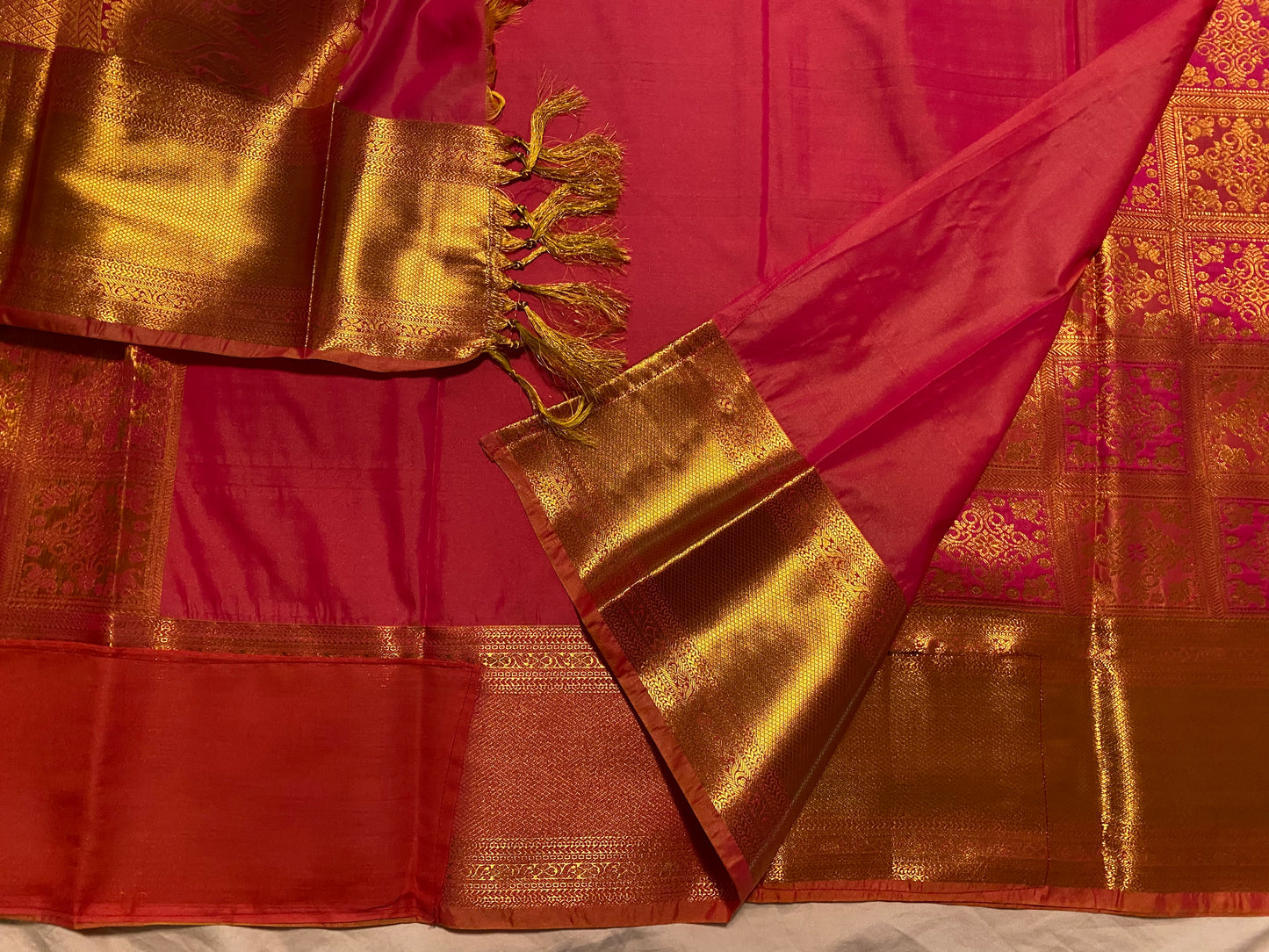 Mix Silk Saree with Maggam Aari work Stitched blouse|Kanjivaram Pattu style mix silk saree |Saree with readymade blouse|Fall ,Pico/overlock done