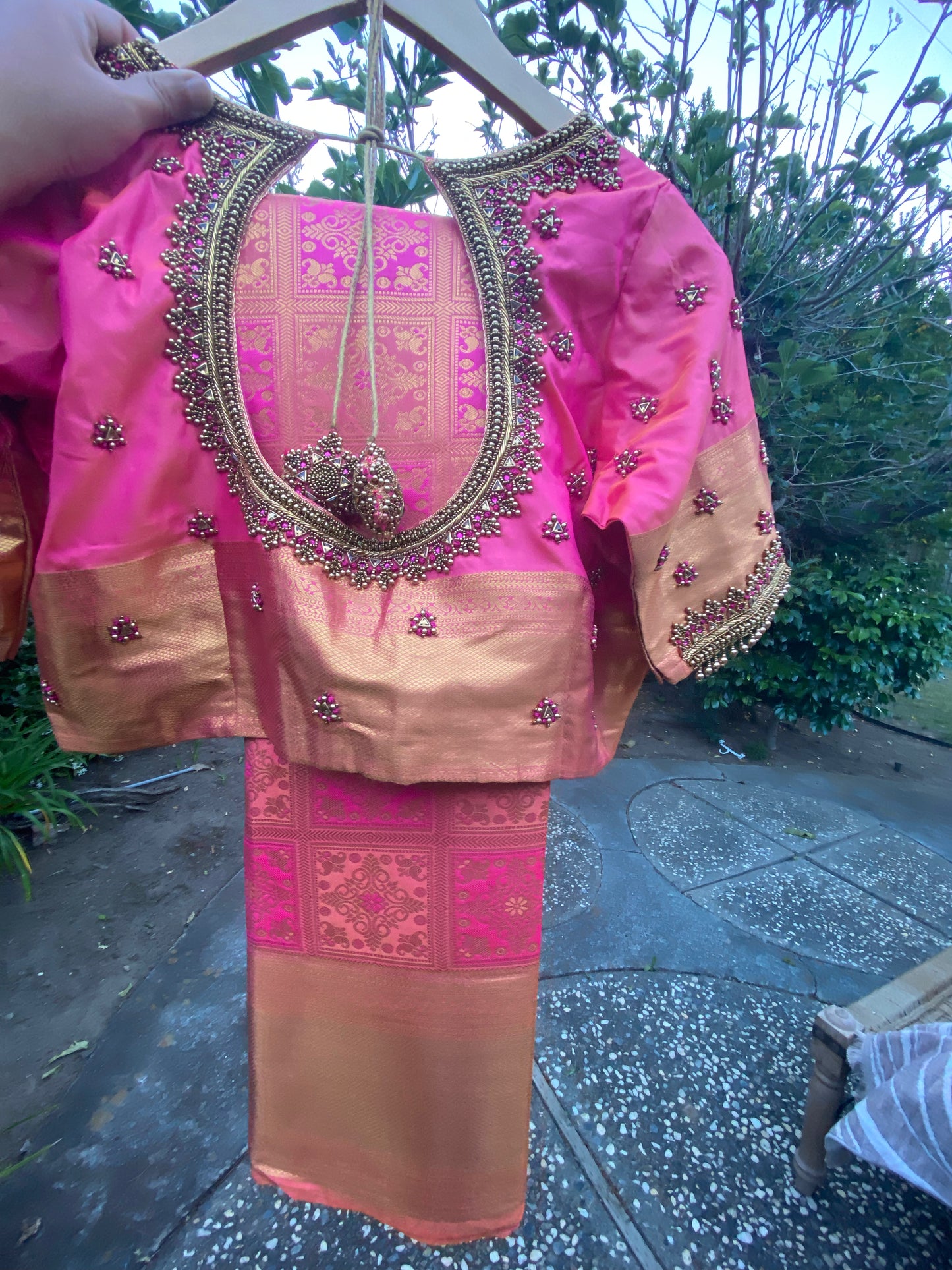 Mix Silk Saree with Maggam Aari work Stitched blouse|Kanjivaram Pattu style mix silk saree |Saree with readymade blouse|Fall ,Pico/overlock done
