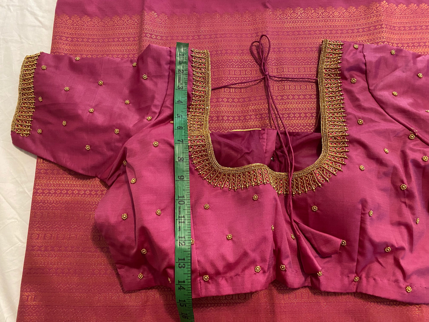Mix Silk Saree with Maggam Aari work Stitched blouse|Kanjivaram Pattu style mix silk saree |Saree with readymade blouse|Fall ,Pico/overlock done