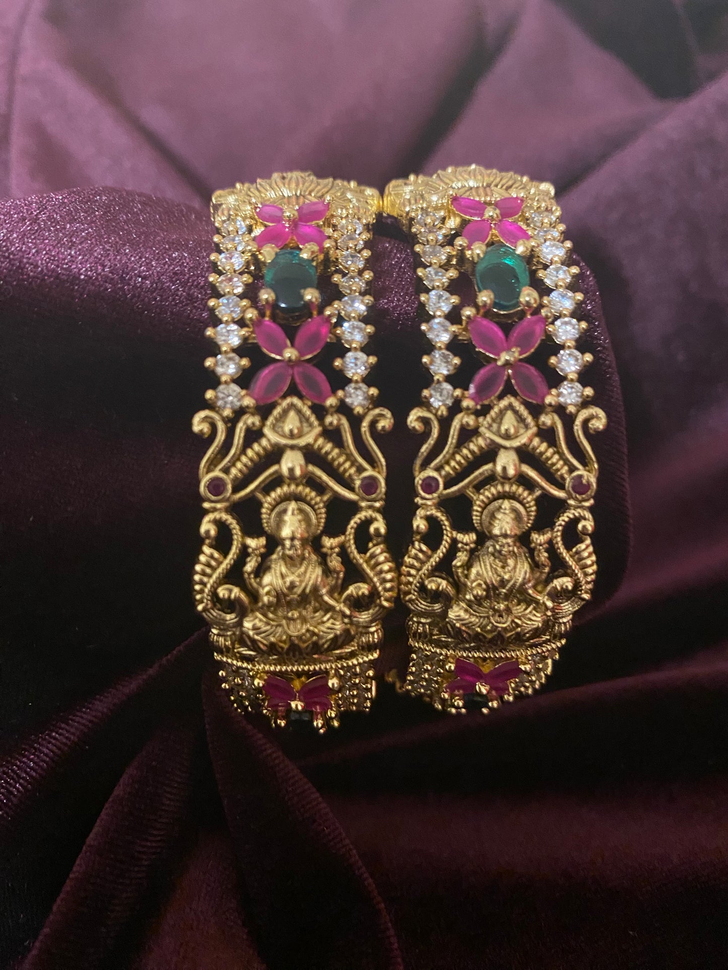 Laxmi Pink Green AD stone Bangle