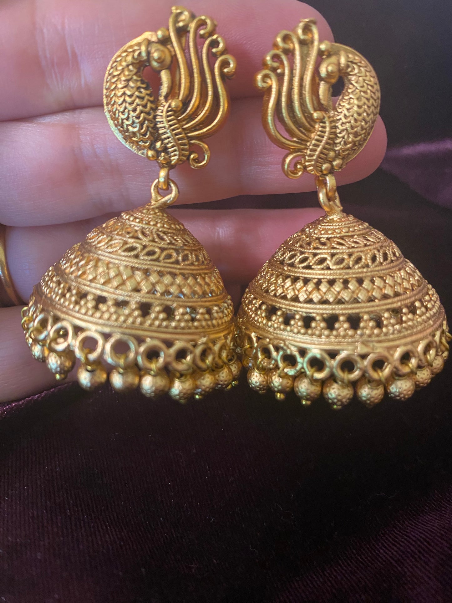 Gold Finish Peacock wide Earrings