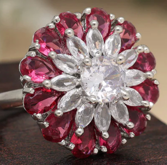 Ruby Color American Diamond Finger Ring