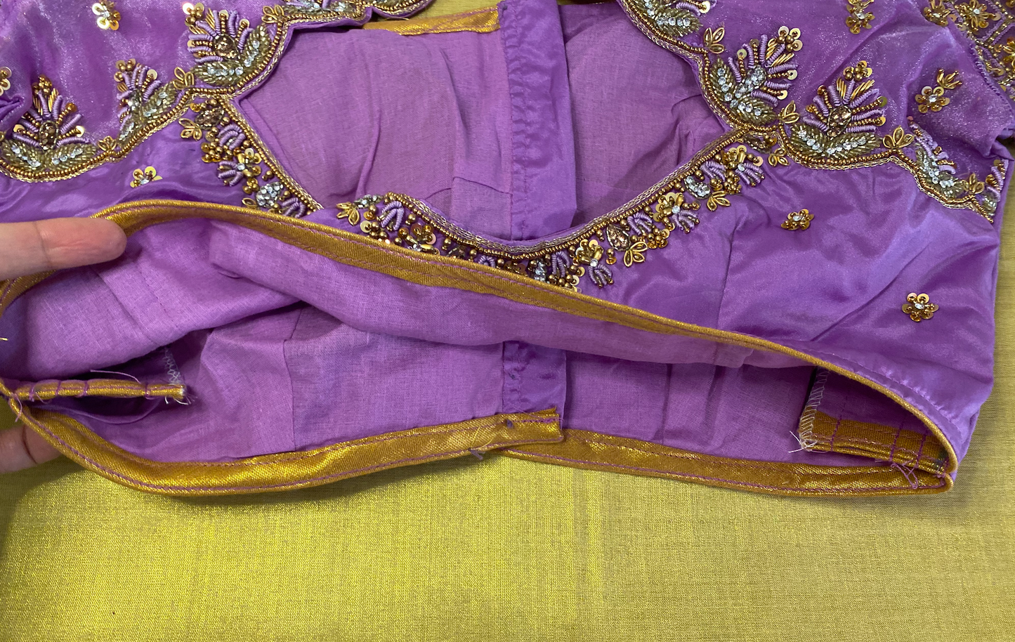 Organza Dark Lilac Bridal Maggam Blouse|Aari Blouse |Readymade|PrincessCut Padded | Fits 38”- 44”