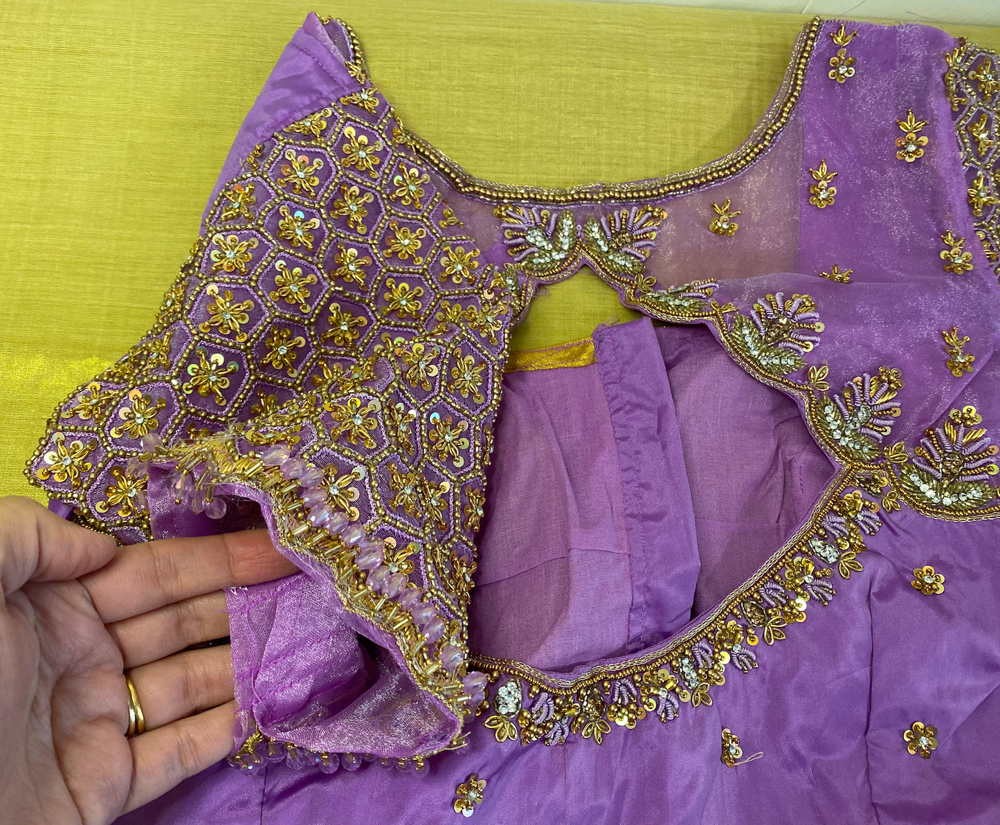 Organza Dark Lilac Bridal Maggam Blouse|Aari Blouse |Readymade|PrincessCut Padded | Fits 38”- 44”